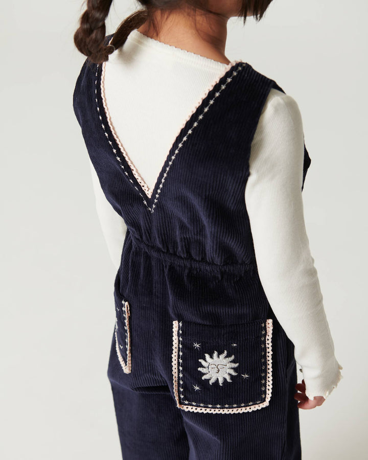 Corduroy Dungaree w. Embroidery - Navy