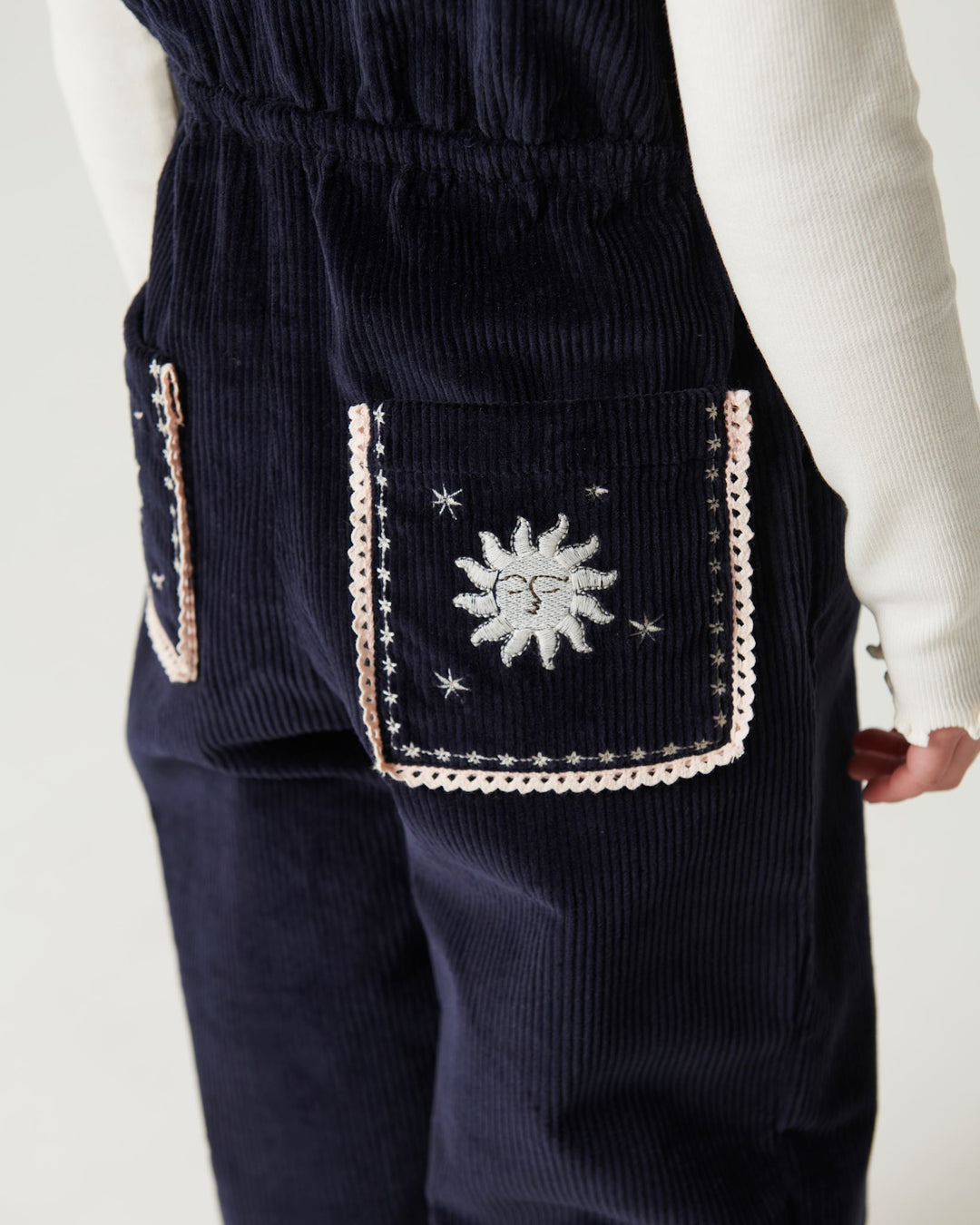 Corduroy Dungaree w. Embroidery - Navy