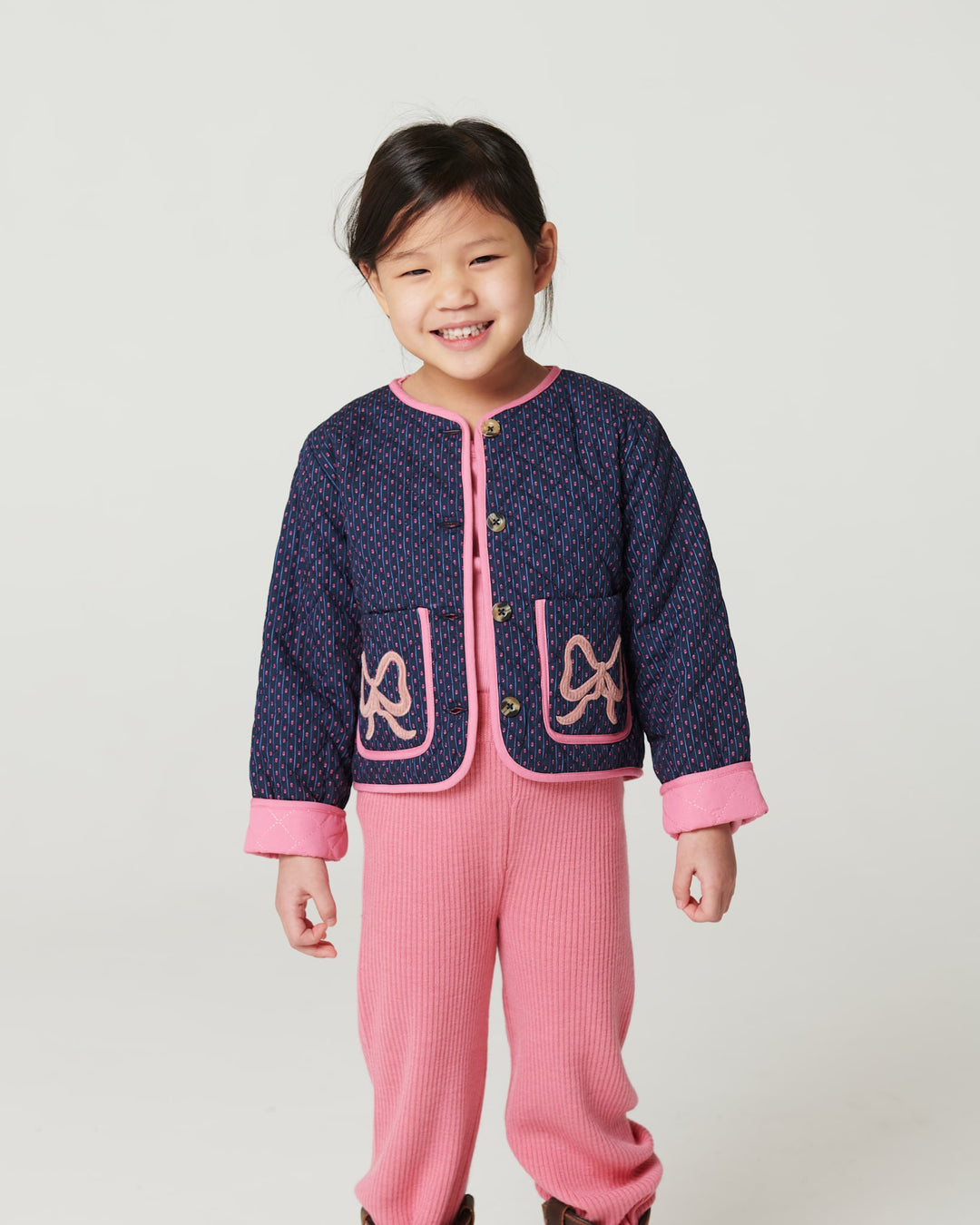 Printed Quilted Jacket - Navy Flower Aop