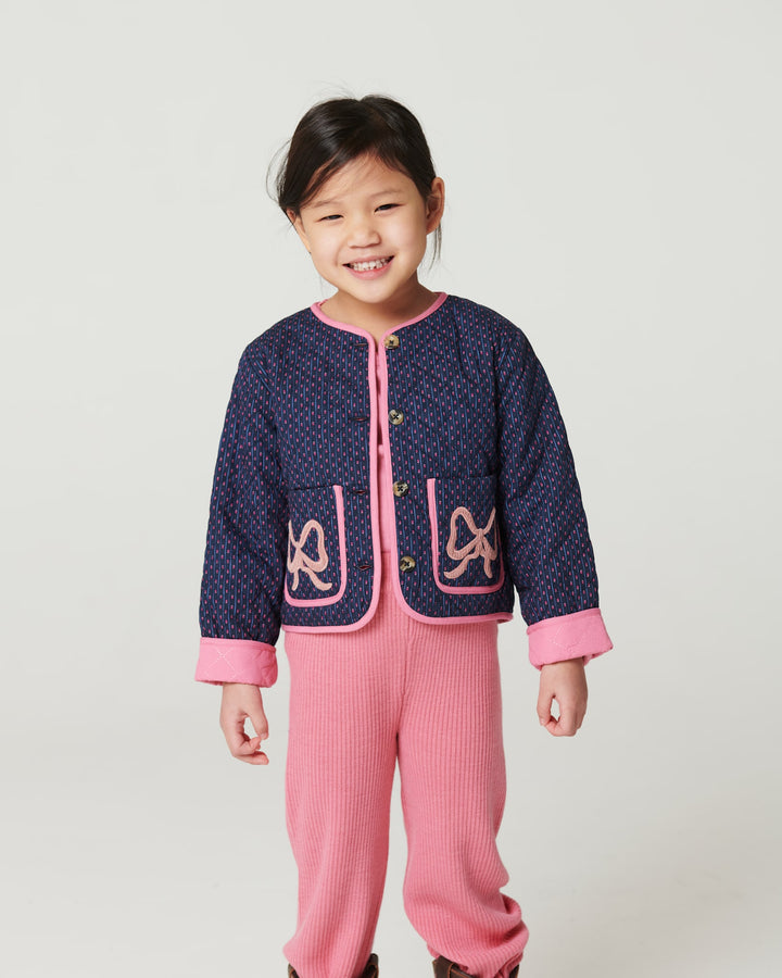 Printed Quilted Jacket - Navy Flower Aop