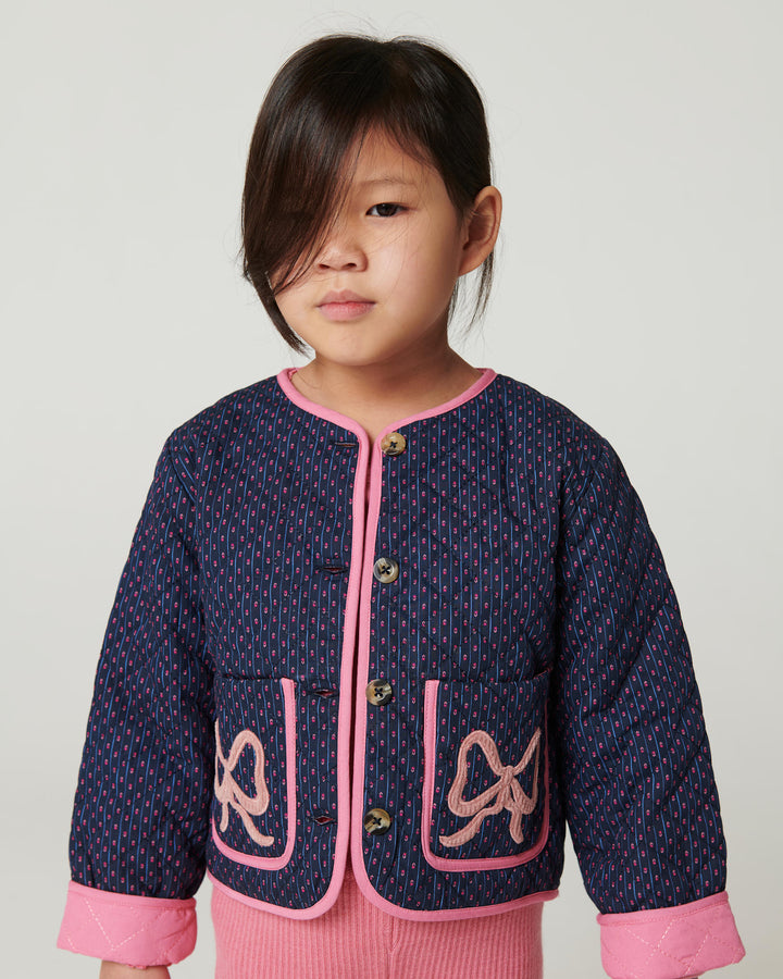 Printed Quilted Jacket - Navy Flower Aop