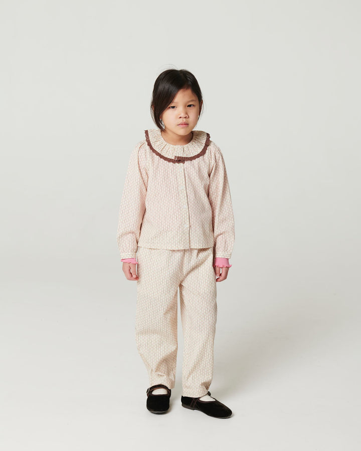 Aop Shirt w. Frill & Lace Piping - Sand Flower Print