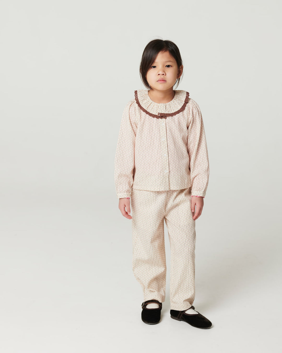 Aop Shirt w. Frill & Lace Piping - Sand Flower Print