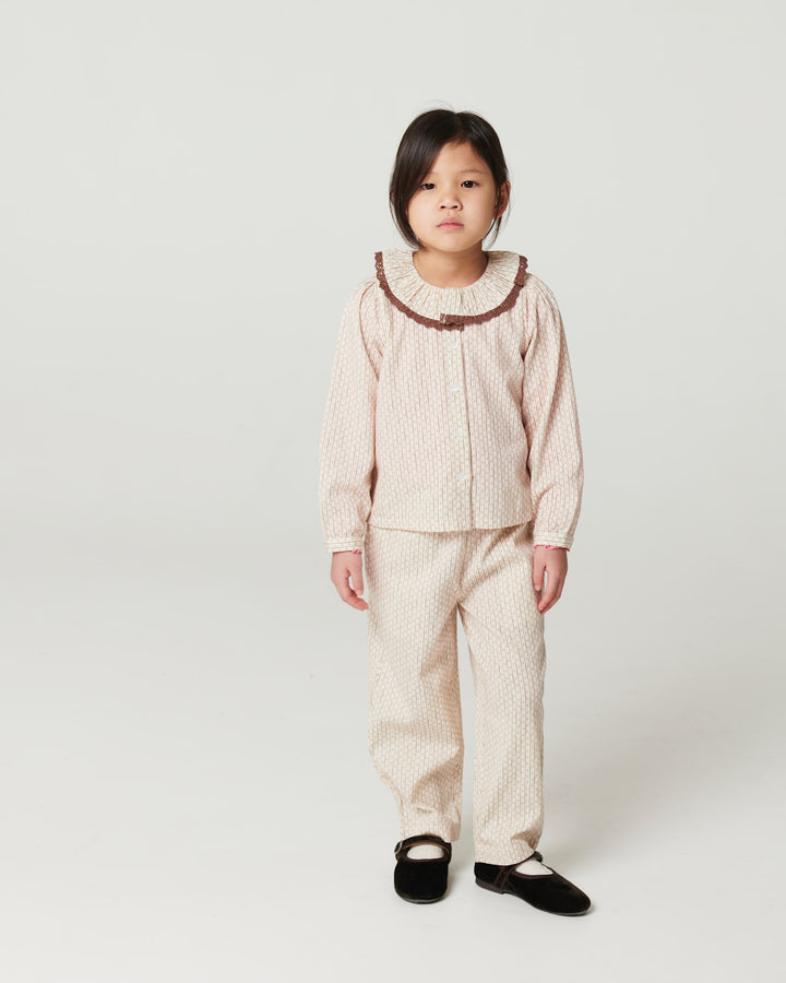 Aop Shirt w. Frill & Lace Piping - Sand Flower Print