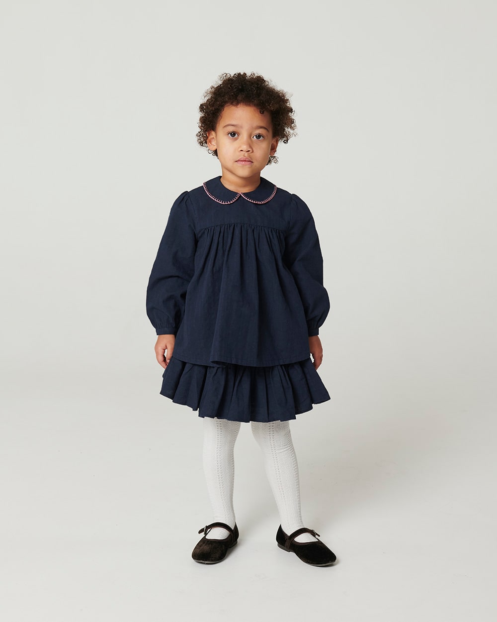 Blouse w. Collar & Blanket Stitch - Navy