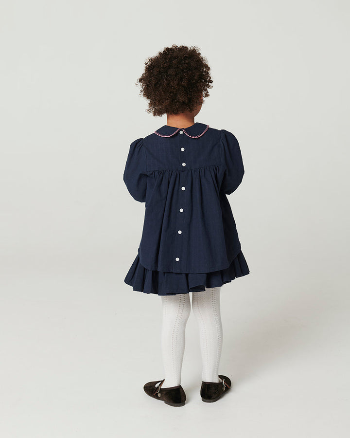 Blouse w. Collar & Blanket Stitch - Navy
