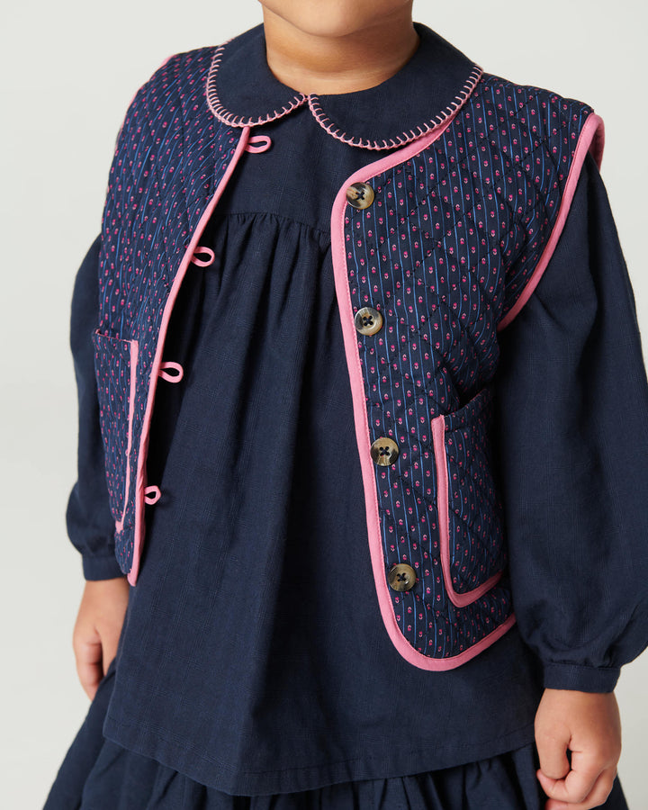 Printed Quilted Vest - Navy Flower Aop