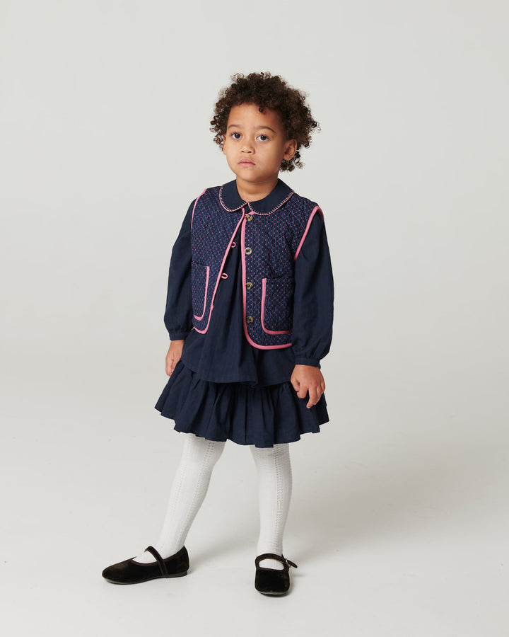 Printed Quilted Vest - Navy Flower Aop