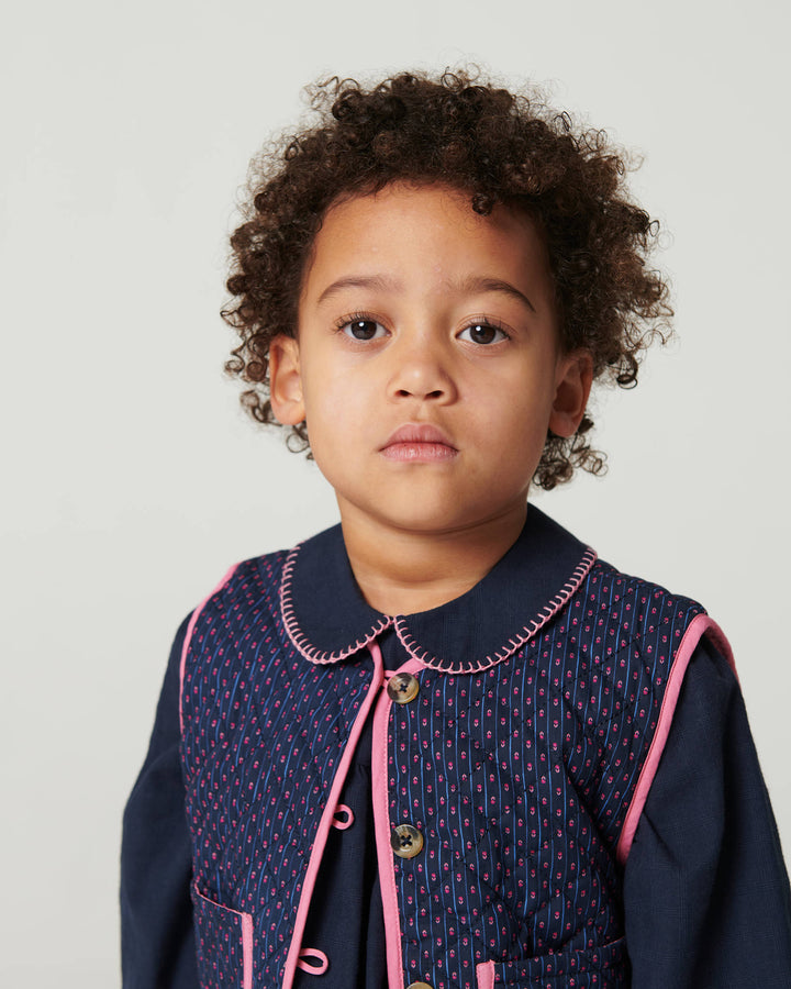 Printed Quilted Vest - Navy Flower Aop