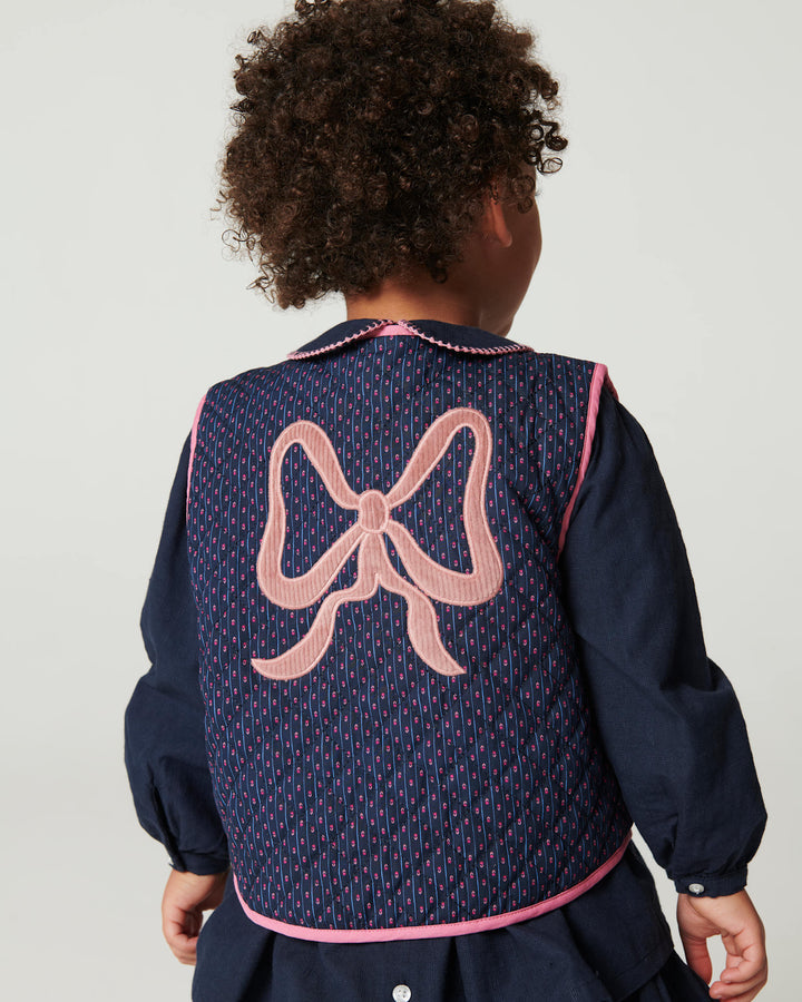 Printed Quilted Vest - Navy Flower Aop