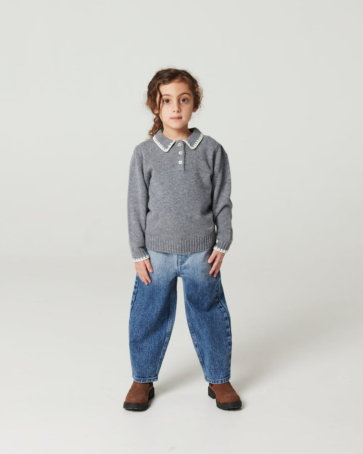 Organic Balloon Denim Pants w. Hearts Back Pockets - Block Spray
