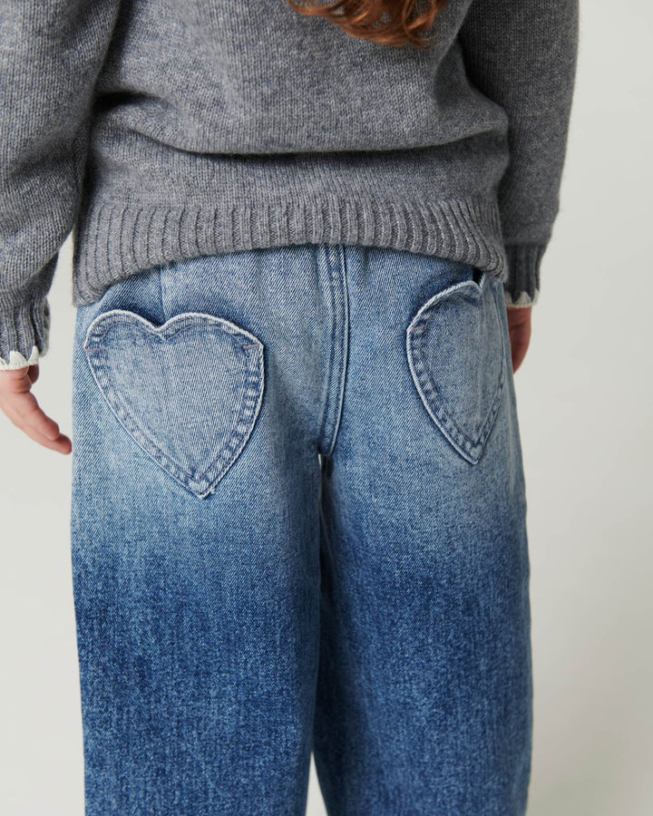 Organic Balloon Denim Pants w. Hearts Back Pockets - Block Spray