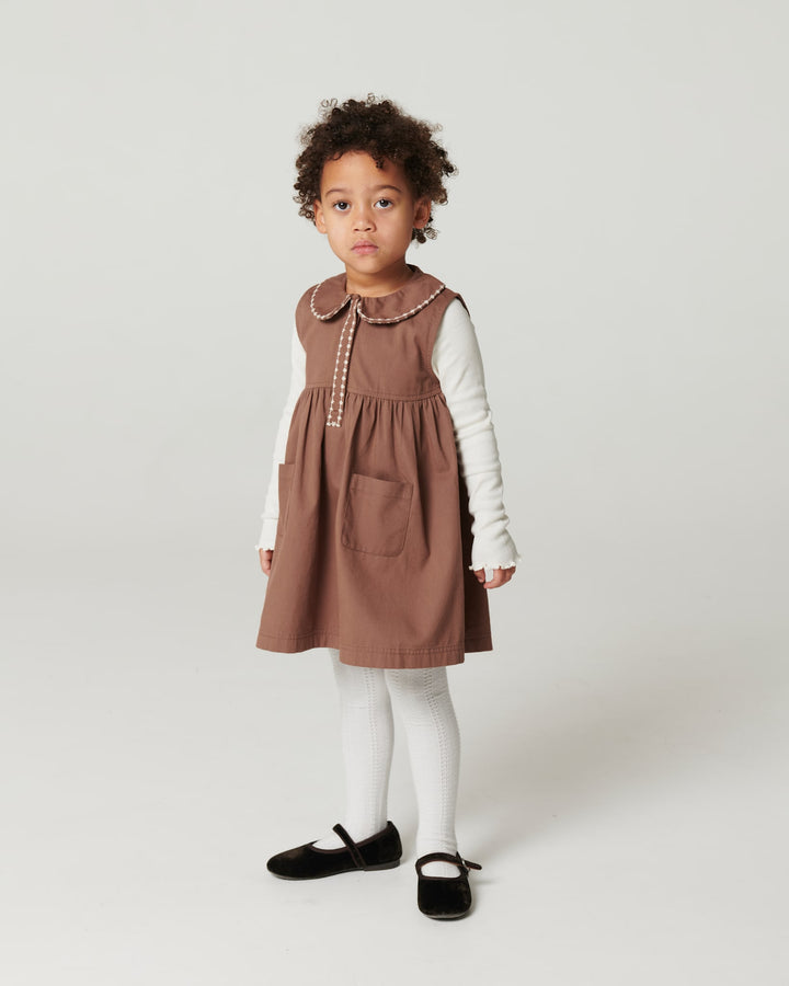 Collar Dress w. Embroidery & Pokets - WALNUT