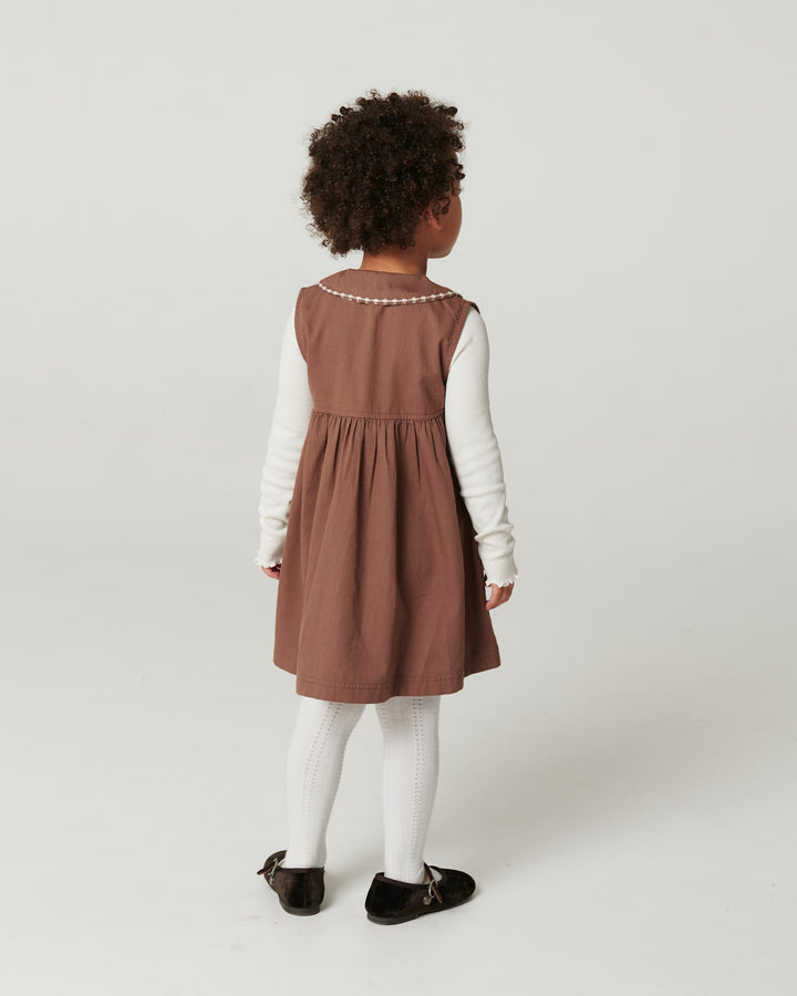 Collar Dress w. Embroidery & Pokets - WALNUT