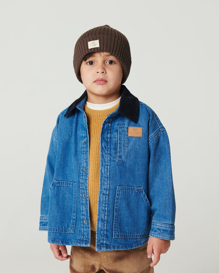 Denim Jacket w. Corduroy Collar - Indigo Blue Washed w. Navy Blazer Corduroy