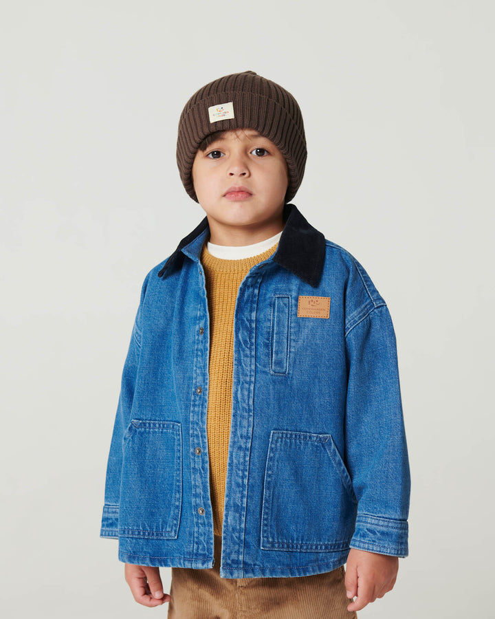 Denim Jacket w. Corduroy Collar - Indigo Blue Washed w. Navy Blazer Corduroy