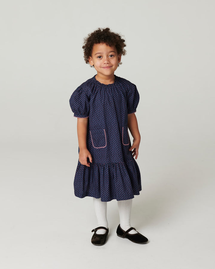 Printed Dress w. Pocket - Navy Flower Aop