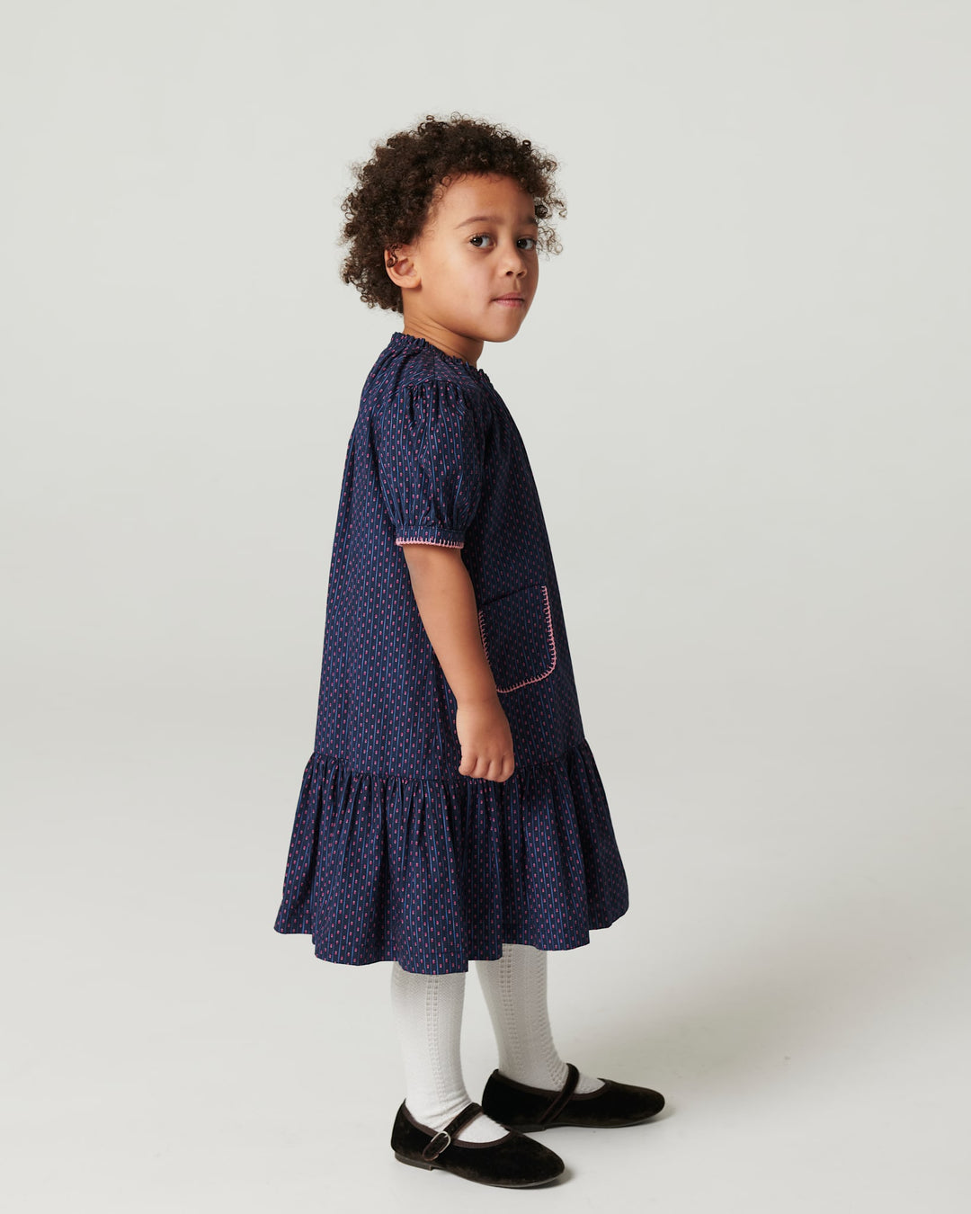 Printed Dress w. Pocket - Navy Flower Aop