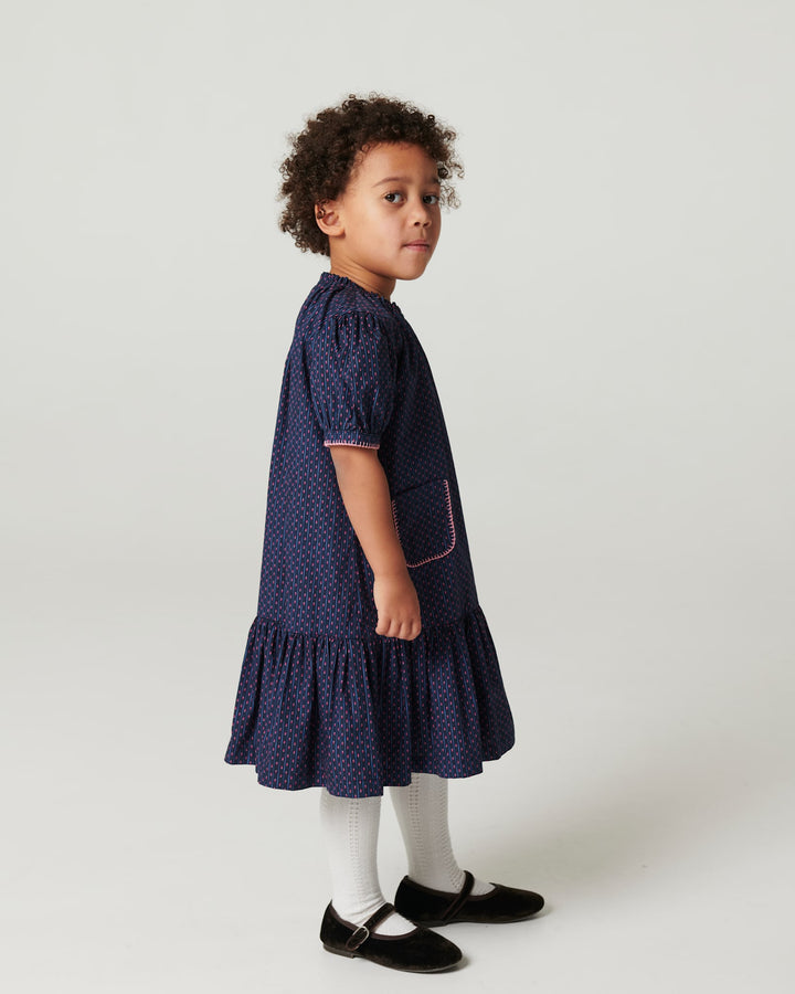 Printed Dress w. Pocket - Navy Flower Aop