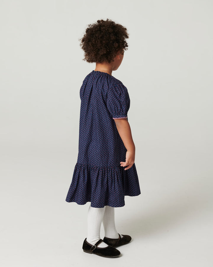 Printed Dress w. Pocket - Navy Flower Aop
