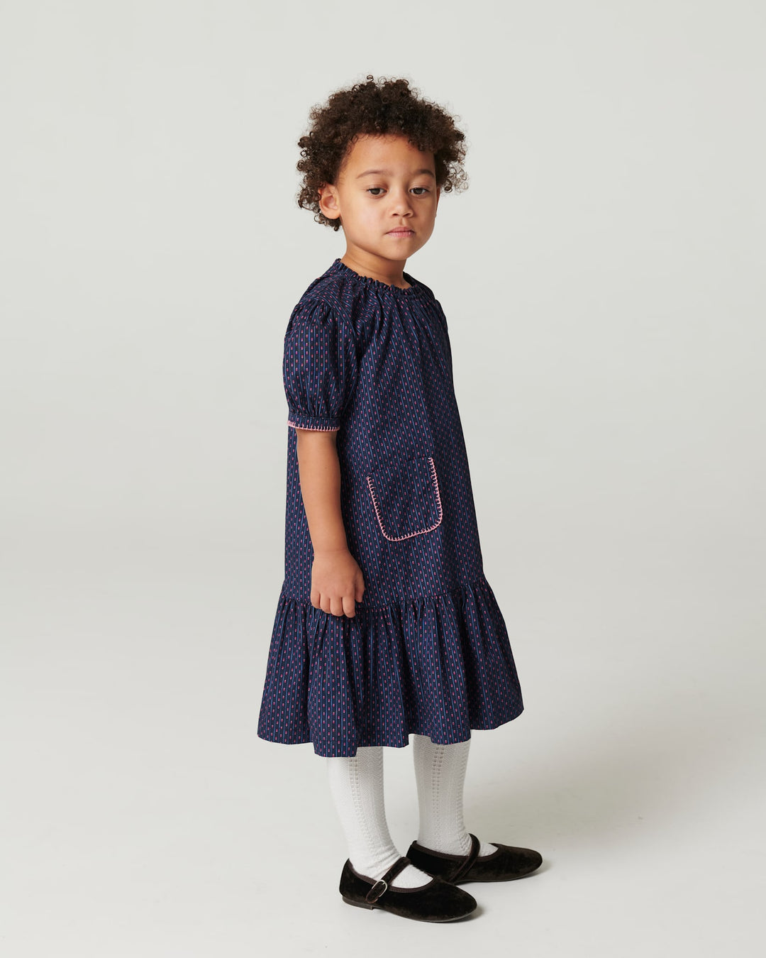 Printed Dress w. Pocket - Navy Flower Aop