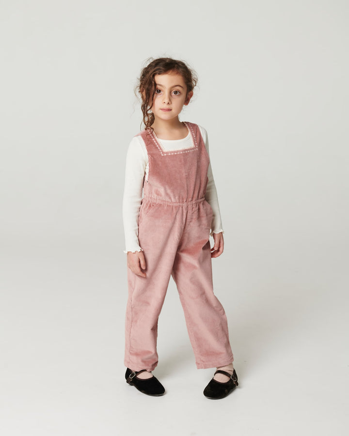 Corduroy Dungaree w. Embroidery - Winter Rose