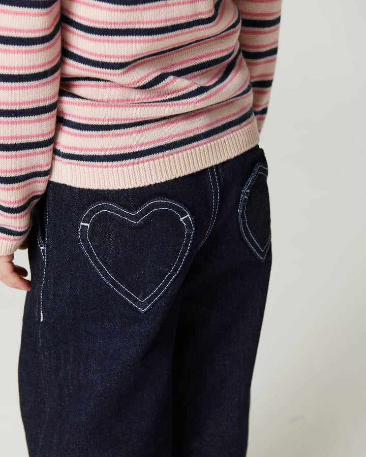 Organic Balloon Denim Pants w. Hearts Back Pockets - Raw Denim