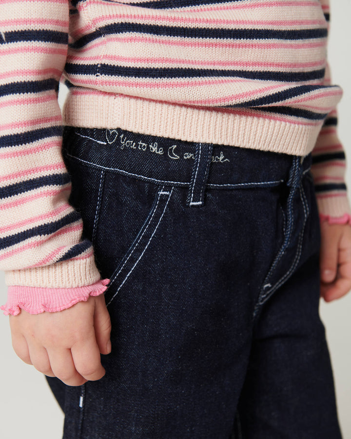 Organic Balloon Denim Pants w. Hearts Back Pockets - Raw Denim