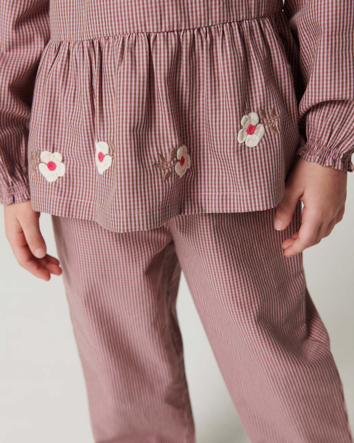Checkered Pants w. Side Pockets - Winter Rose Check Comb.