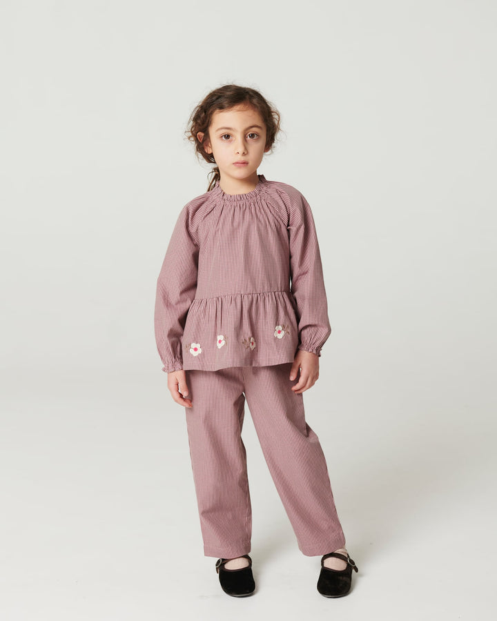Checkered Pants w. Side Pockets - Winter Rose Check Comb.