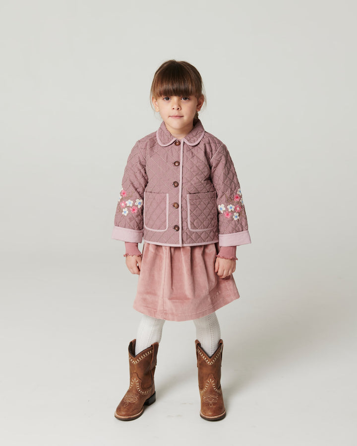 Checkered Quilted Jacket w. Embroidery - Winter Rose Check Comb.