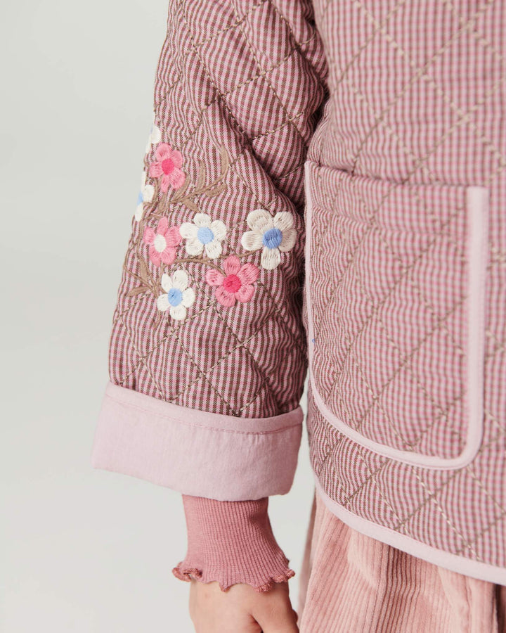 Checkered Quilted Jacket w. Embroidery - Winter Rose Check Comb.