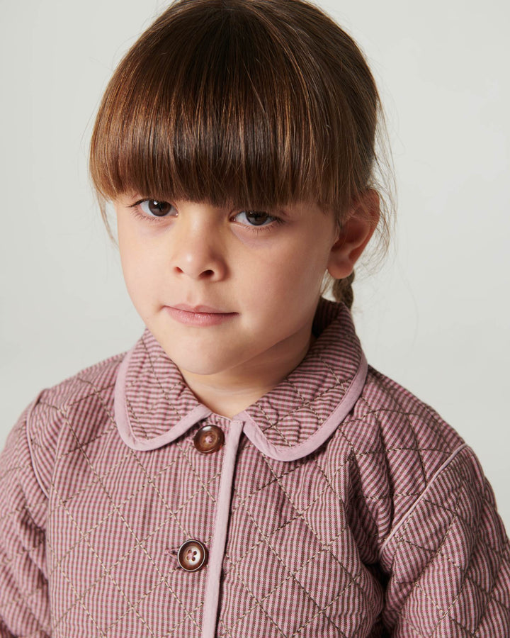 Checkered Quilted Jacket w. Embroidery - Winter Rose Check Comb.