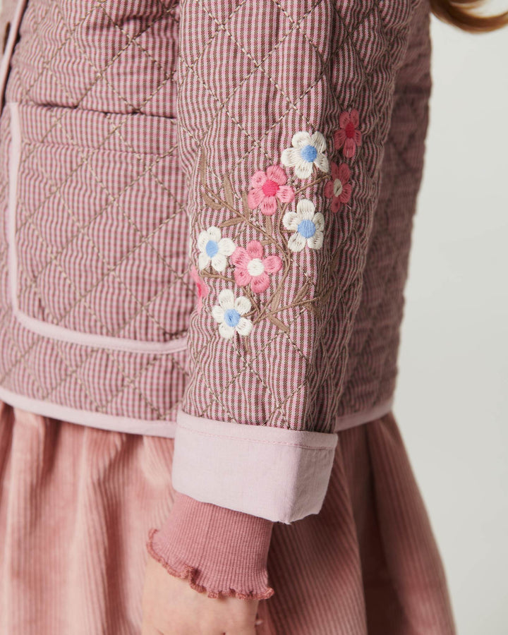 Checkered Quilted Jacket w. Embroidery - Winter Rose Check Comb.