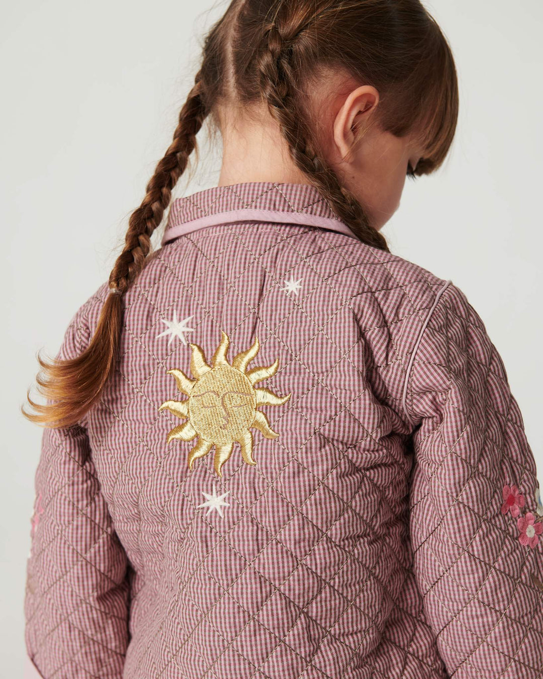Checkered Quilted Jacket w. Embroidery - Winter Rose Check Comb.