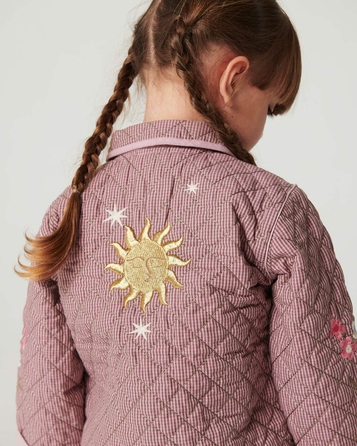 Checkered Quilted Jacket w. Embroidery - Winter Rose Check Comb.