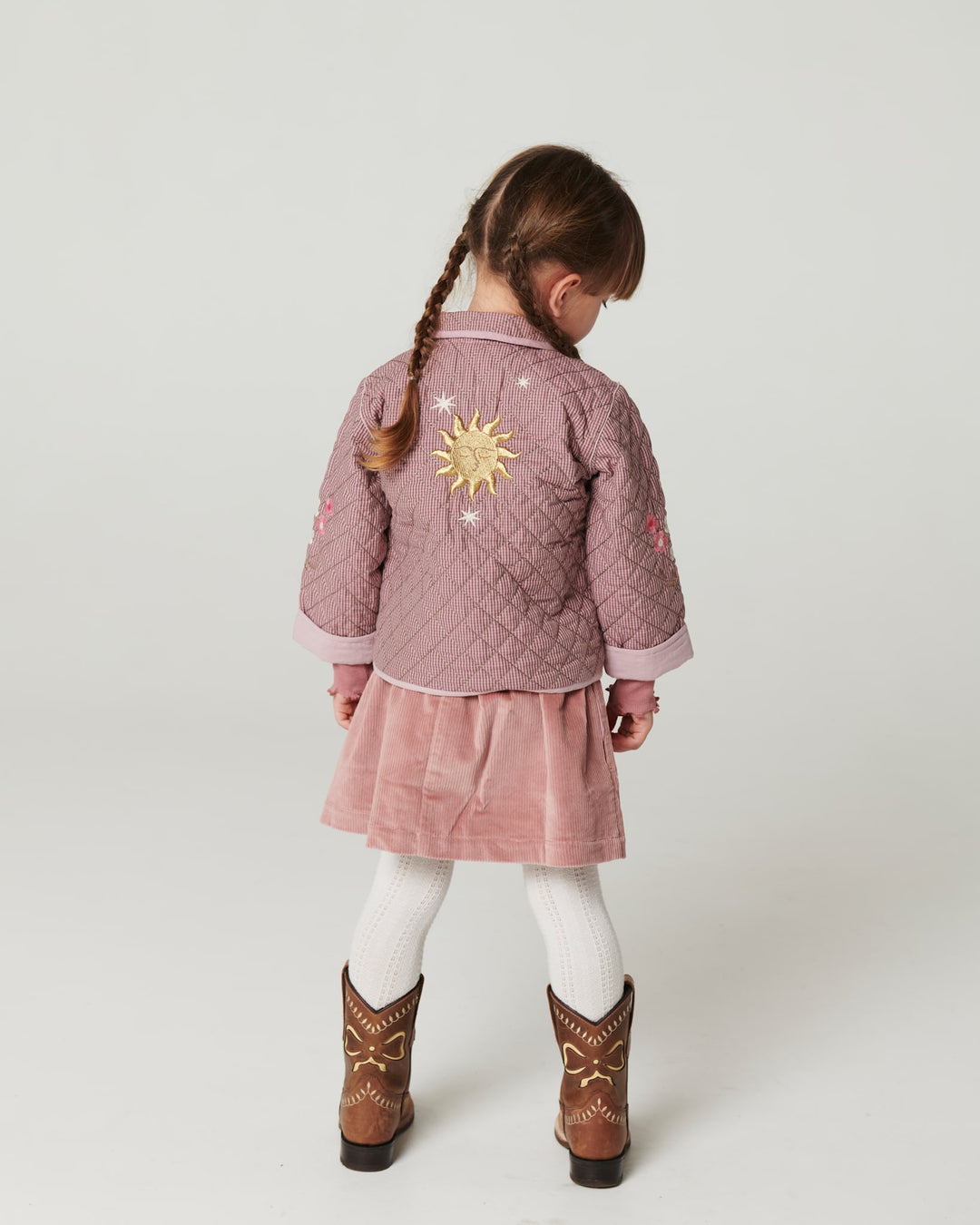 Checkered Quilted Jacket w. Embroidery - Winter Rose Check Comb.