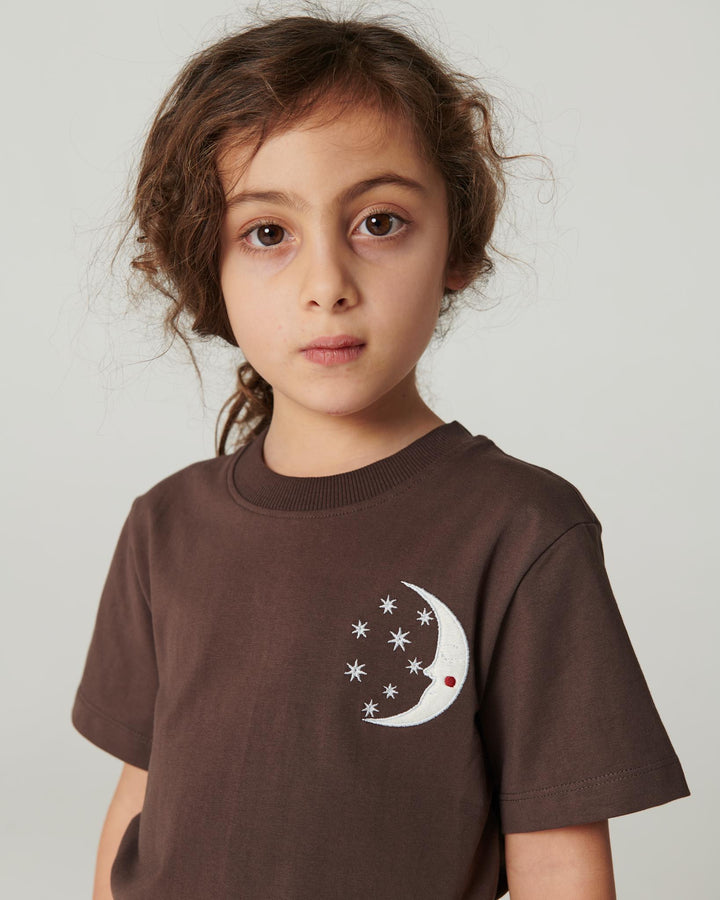 T-Shirt w. Embroidery - Dk. Brown