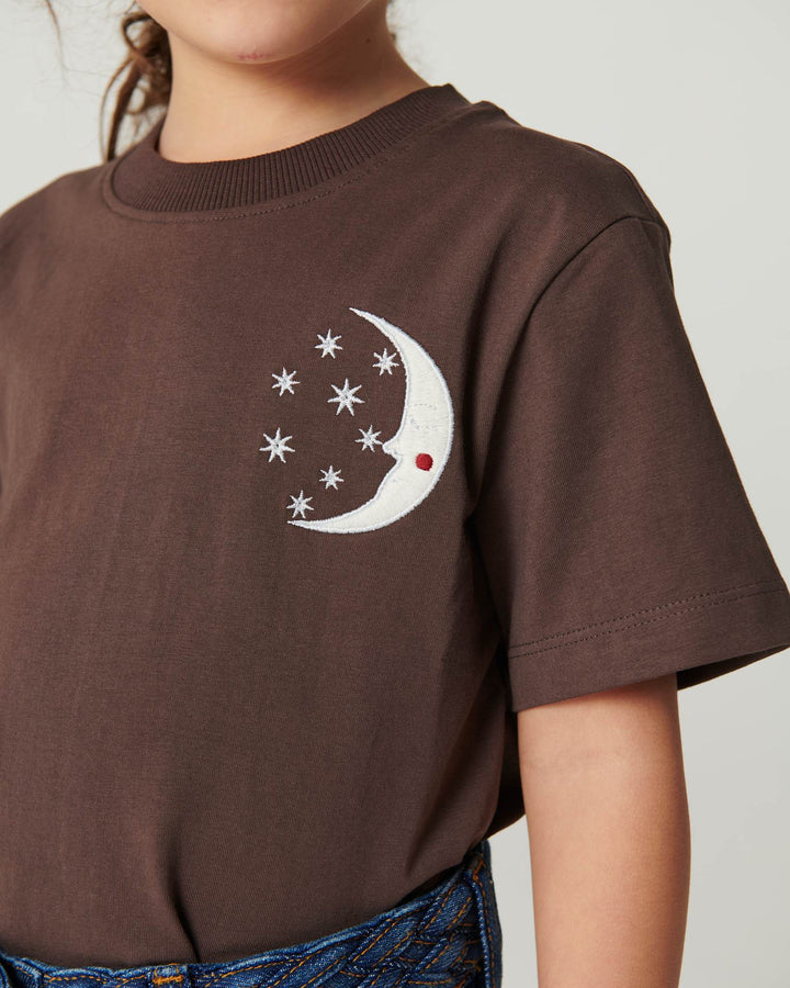 T-Shirt w. Embroidery - Dk. Brown