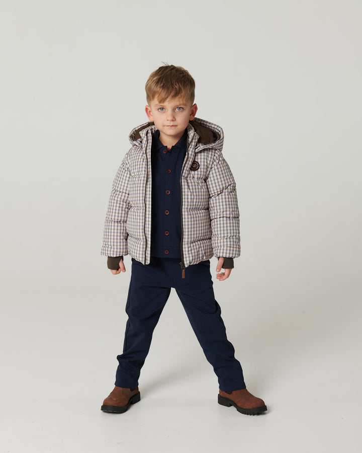 2 in 1 Puffer Jacket w. Removable Sleeves - Check Aop