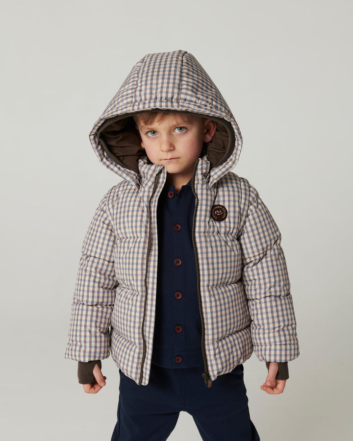 2 in 1 Puffer Jacket w. Removable Sleeves - Check Aop