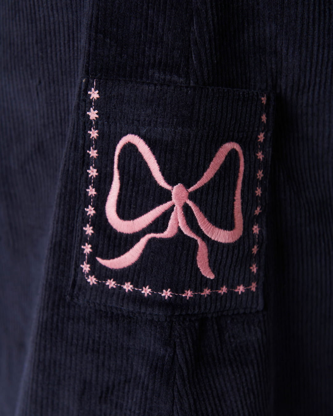 Corduroy Dress w. Embroidery - Navy