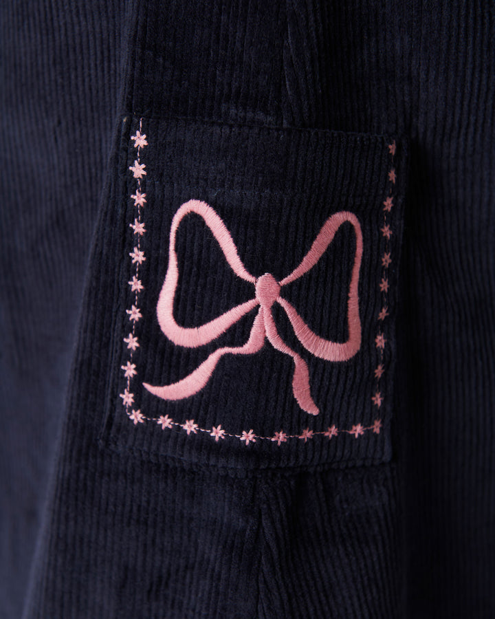 Corduroy Dress w. Embroidery - Navy