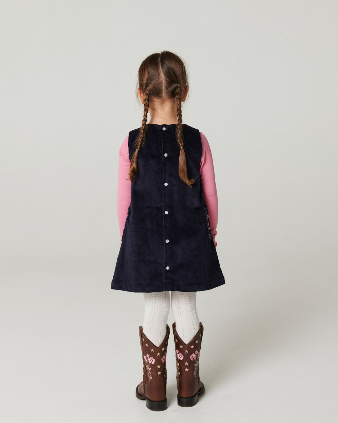 Corduroy Dress w. Embroidery - Navy