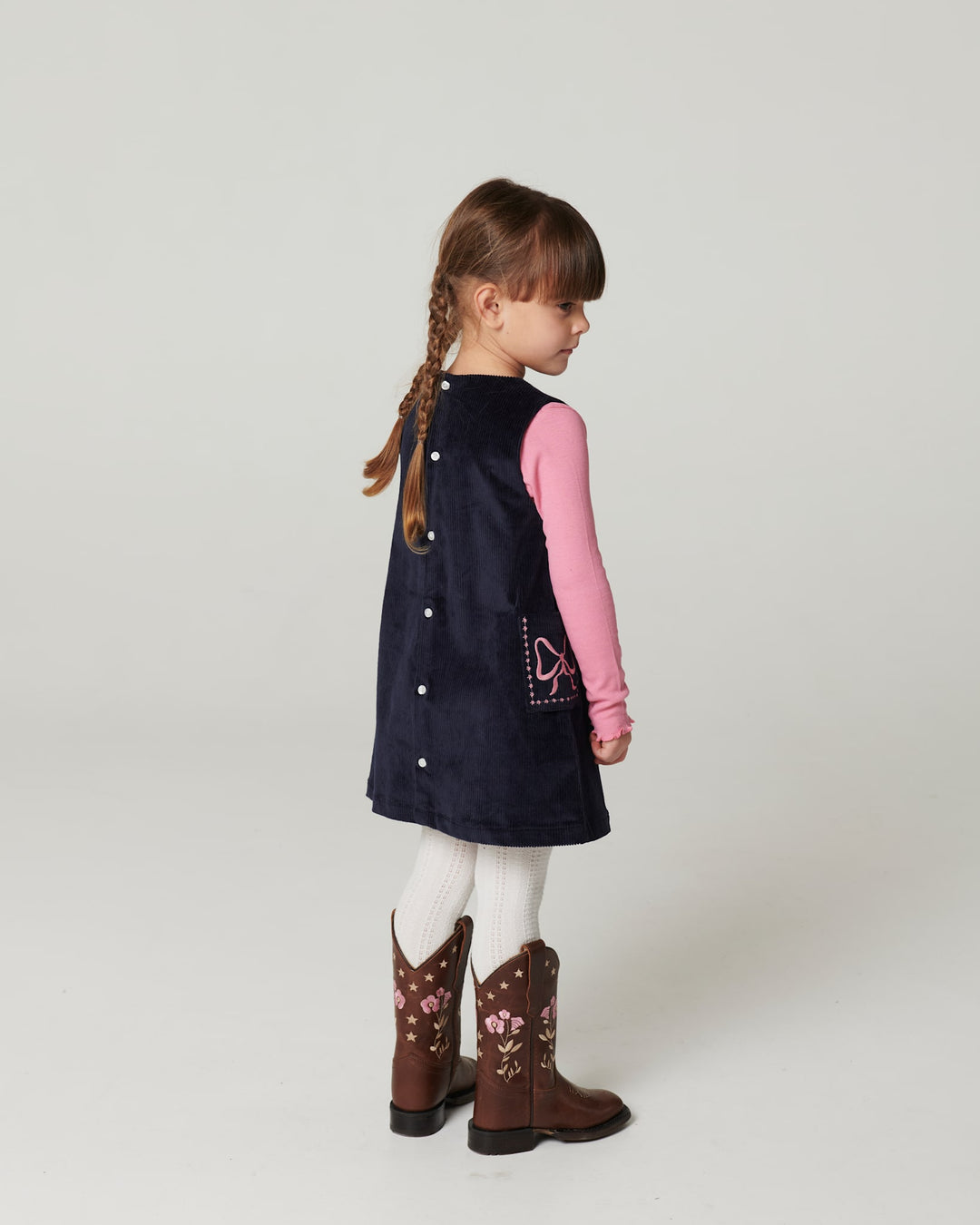 Corduroy Dress w. Embroidery - Navy