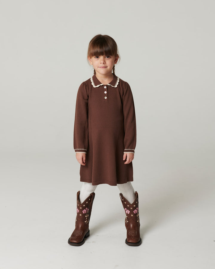 Knitted Peplum Dress Ls. - Walnut Comb.