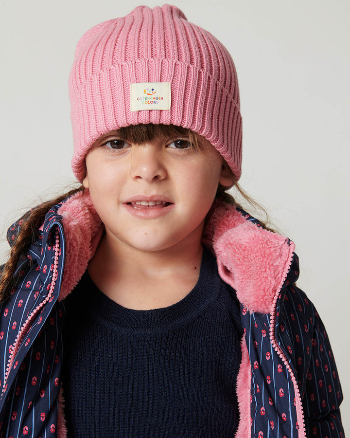 Puffer Long Frill Jacket w. Teddy Lining - Navy Flower Aop