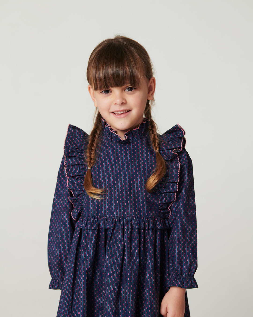 Printed Frill Dress - Navy Flower Aop