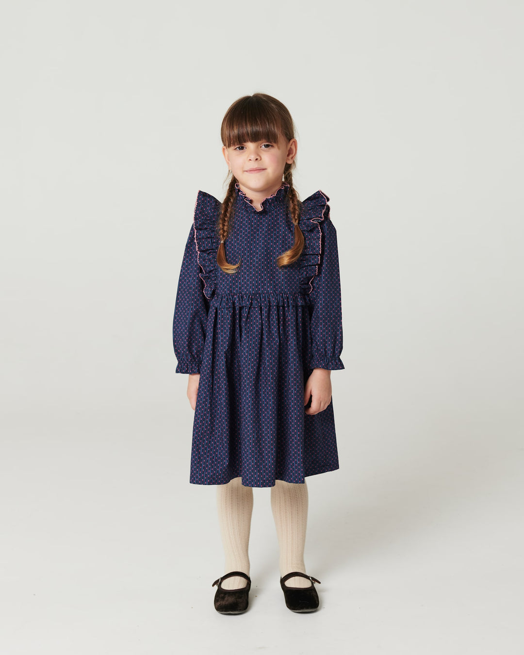 Printed Frill Dress - Navy Flower Aop