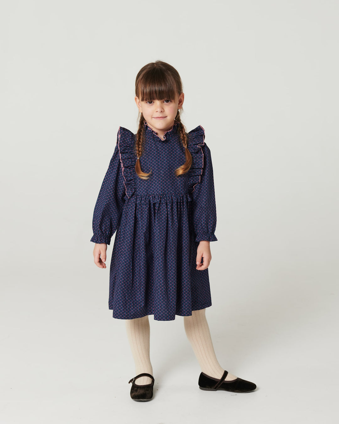 Printed Frill Dress - Navy Flower Aop